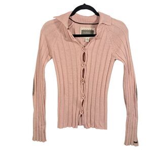 Vintage Hollister‎ Sweater Womens Medium Pink Ribbed Knit Y2K Preppy Cardigan